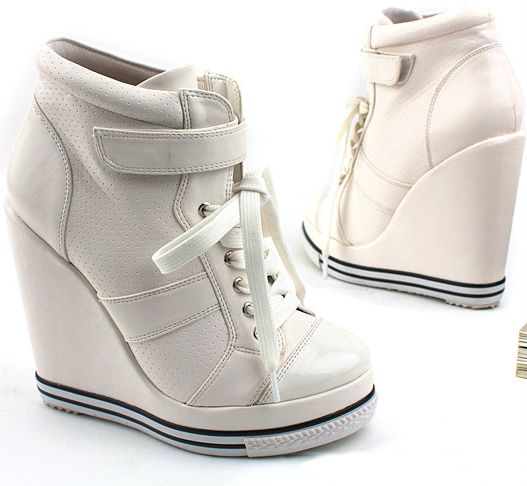 Womens Runway Multi Velcro Race Up Trainer Sneakers Platform Wedge 