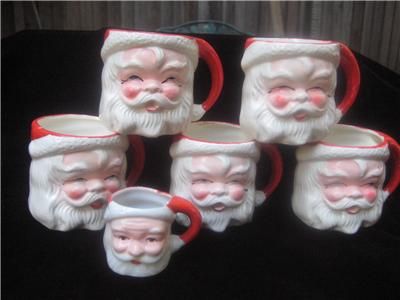   VINTAGE SANTA CLAUS PORCELAIN CUPS HOT CHOCLATE CIDER? COFFEE?  