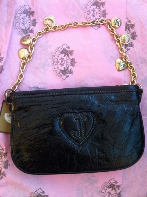 JUICY COUTURE BLACK LEATHER MINI CHARM WALLET PURSE HANDBAG BAG 