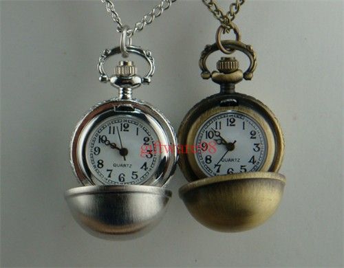 Mill finish Sphere Pocket Watch Necklace Pendant J0100  