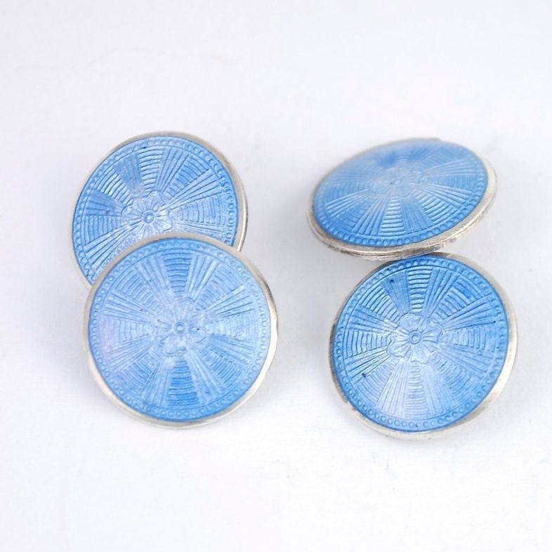 Antique Wachenheimer Sterling Silver Guilloche Enamel Cufflinks  