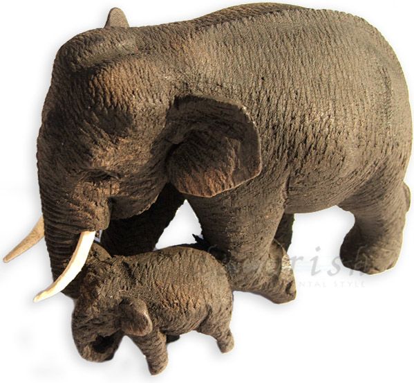   wooden Thai Elephant Figure New   Mother and Baby Model   Medium size