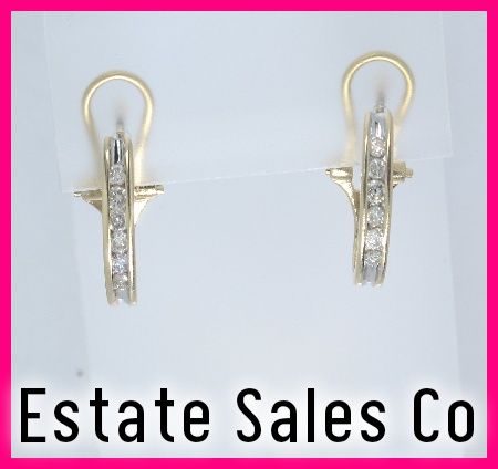 14k Yellow Gold Round Diamond Hoop Dangle Earrings .60ct  