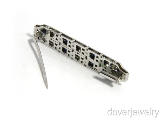 Antique Diamond Art Deco Platinum Sapphire Filigree Brooch Pin NR 