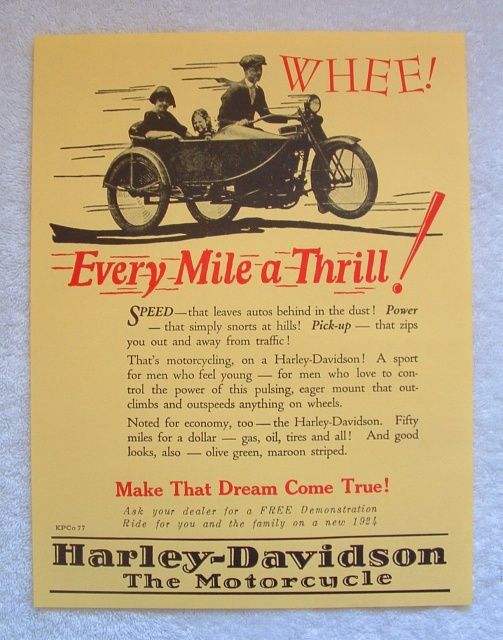 Vintage HARLEY DAVIDSON Motorcycle 1924 POSTER Sign WOW  