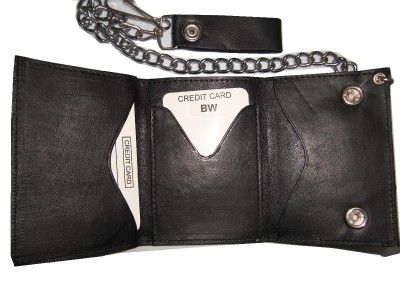 BIKERS HIP TRI FOLD LEATHER WALLET W/ CHAIN  